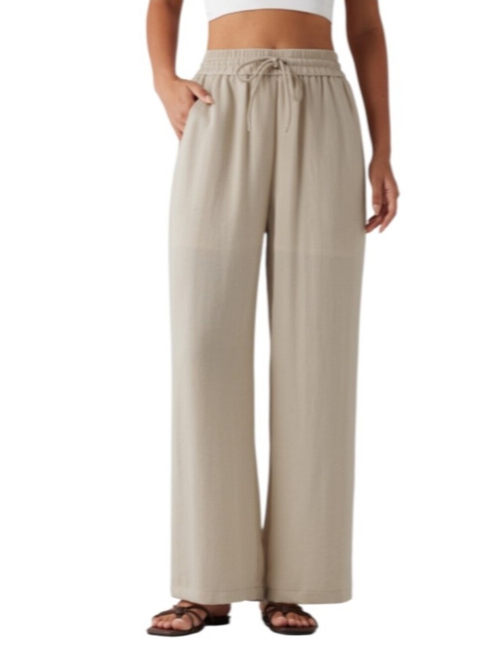 HALARA Neutral Wide-Leg Drawstring Palazzo Pants-NWT